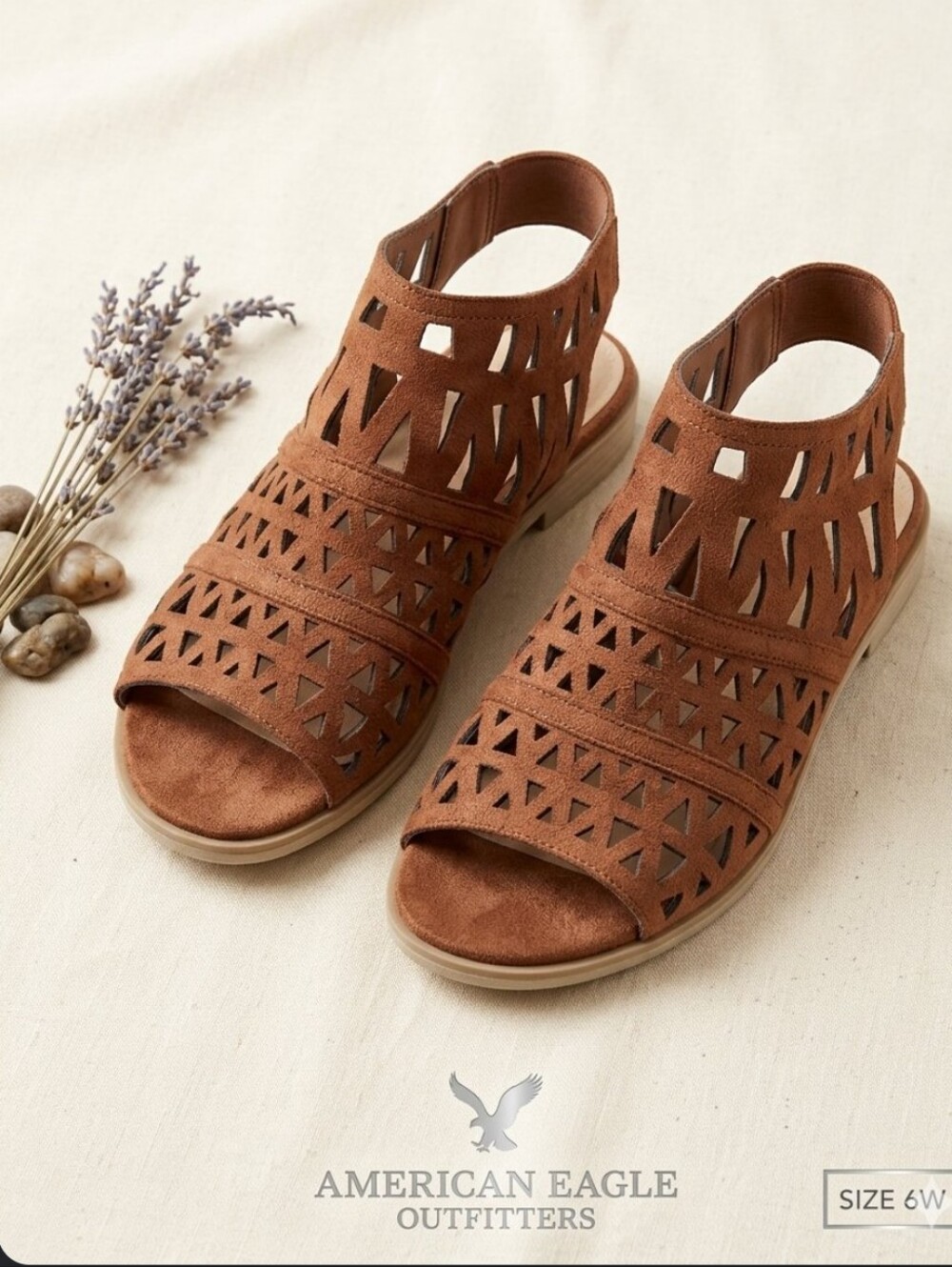 American Eagle Outfitters Brown Suede Laser Cut Peep Toe Cage Sandals 6W